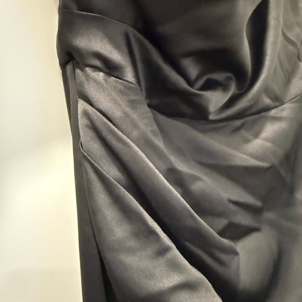 Lulu's Black Satin Dress, one shoulder, bridesmaid, wedding guest, formal - Picture 5 of 6